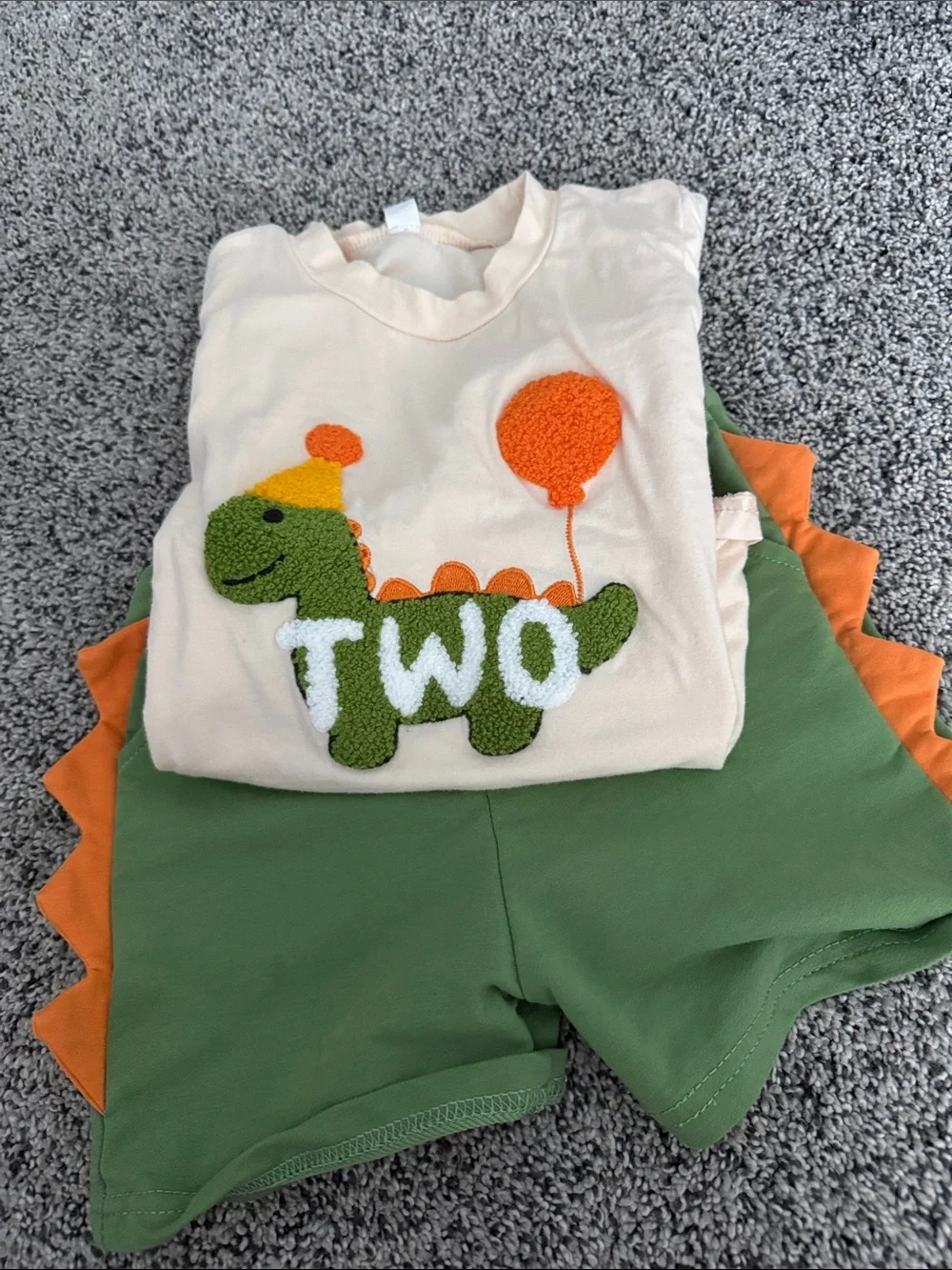 Cream & Green 'Two' Dinosaur Kids Matching Set and Banner